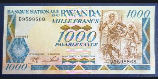 Billete 1000 Francos Ruanda 1988