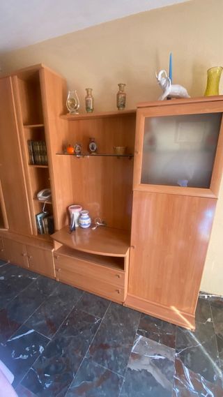 Mueble salón beige - madera, cristal