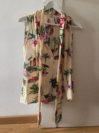 Blusa Please sin mangas - beige, multicolor