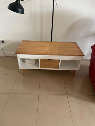 Mesa centro elevable - Madera y blanco