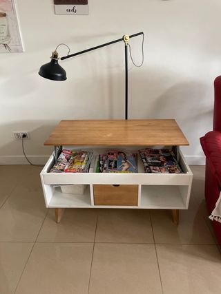 Mesa centro elevable - Madera y blanco
