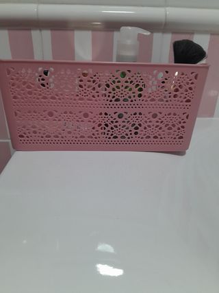 Organizador maquillaje rosa plástico