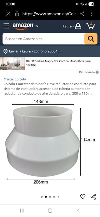 Reductor tubería 200-150mm PVC