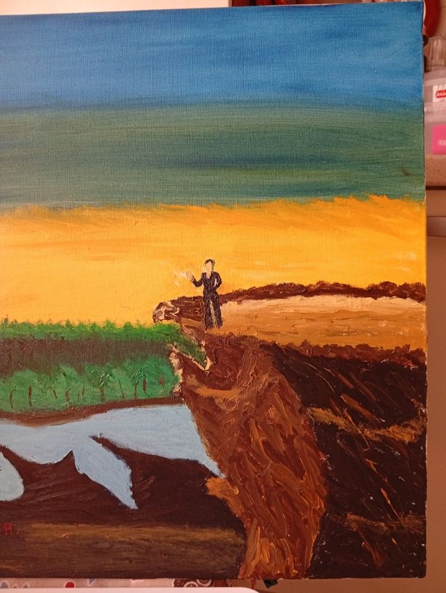 Quadro Naif Ispirato a L'amore impossibile. 50x70.