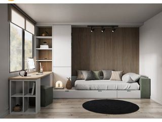 Dormitorio juvenil beige - cama nido