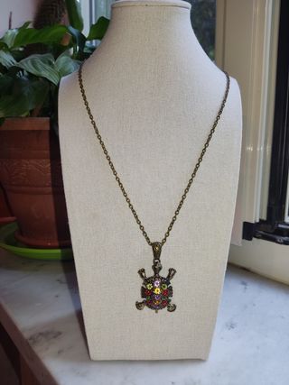 Collana Vintage con pendente tartaruga con strass 