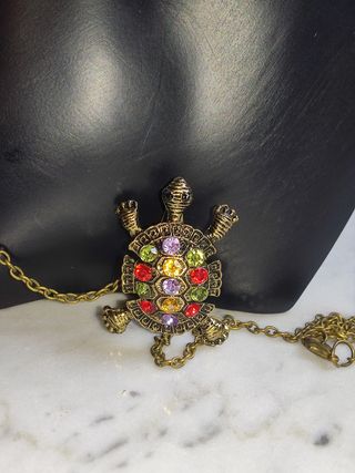 Collana Vintage con pendente tartaruga con strass 
