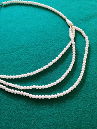 Collar 3 hileras perlas blanco