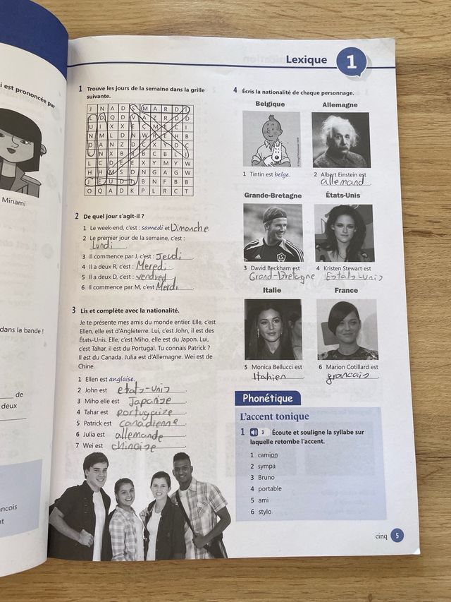 Libro francés 1ºESO. Esprit 1. Ejercicios