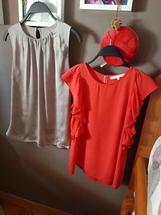 2 Blusas: beige y roja