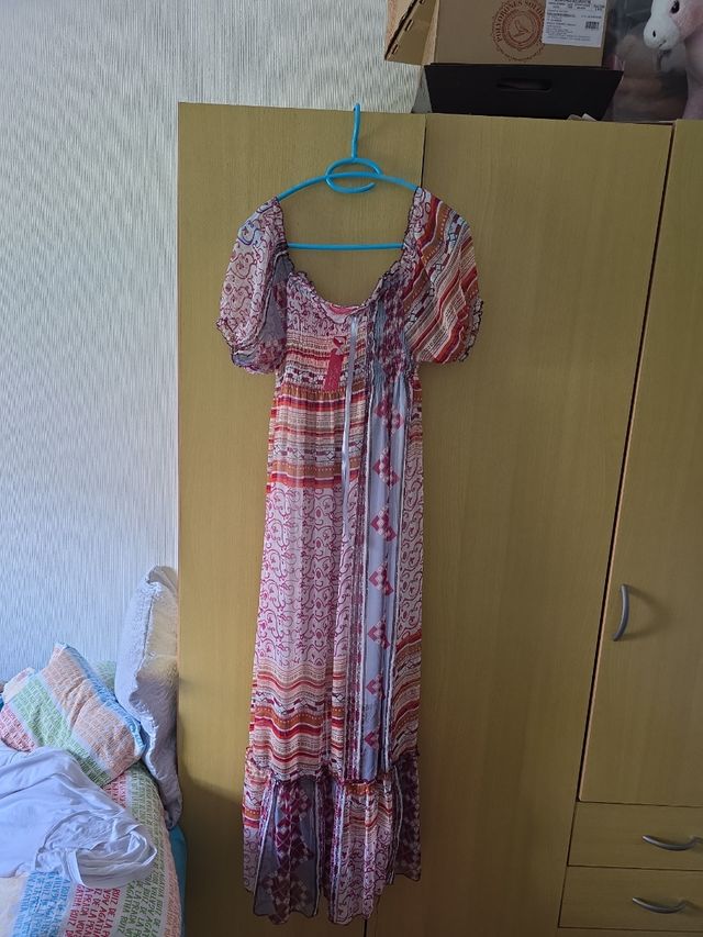 Vestido largo estilo hippy multicolor