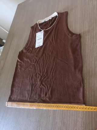 Top ZARA marrón beige talla S