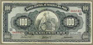 Billete 100 Soles Oro Perú 1964 - VF