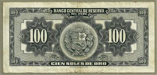 Billete 100 Soles Oro Perú 1964 - VF