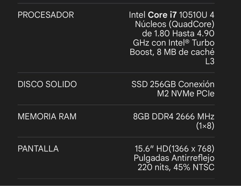 Portátil HP i7 8GB RAM - 256GB SSD