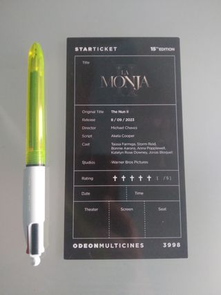 Tarjeta Starticket La Monja 15 edición. 