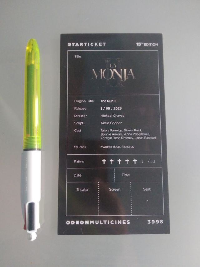 Tarjeta Starticket La Monja 15 edición.