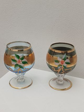 2 Calici Murano vetro blu oro