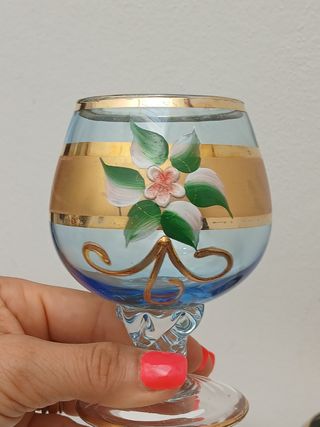 2 Calici Murano vetro blu oro