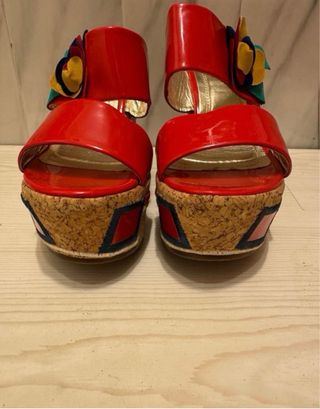 Sandalias rojas tacón corcho talla 38