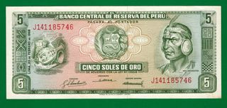 Billete Perú 5 Soles Oro 1968 - XF