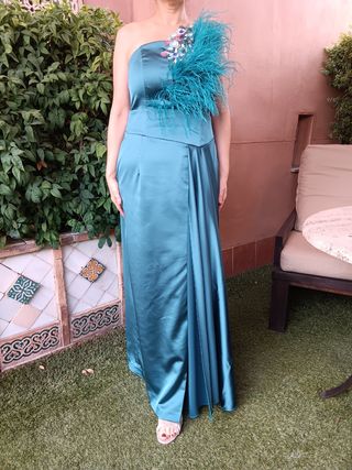 Vestido largo fiesta - verde esmeralda, madrina.