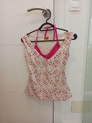 Camiseta estampada flores rosa-blanco