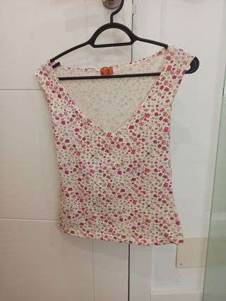 Camiseta estampada flores rosa-blanco