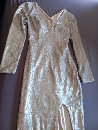 Vestido lentejuelas plata fiesta