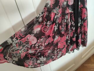 Vestido gasa floral largo negro/rojo