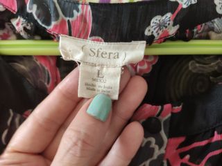 Vestido gasa floral largo negro/rojo