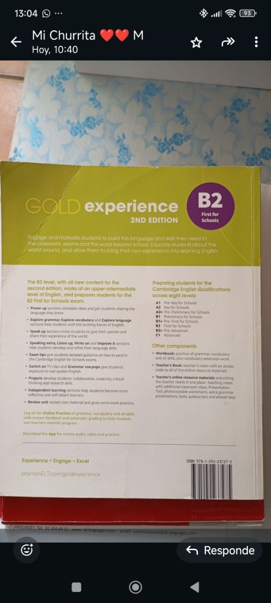 Libro de Ingles Gold Experience B2 usado