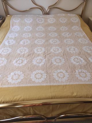 Lenzuola matrimoniali vintage senape e bianco