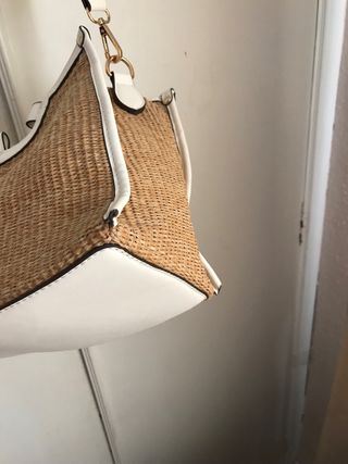 Bolso rafia blanco beige