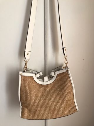 Bolso rafia blanco beige