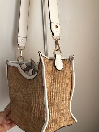 Bolso rafia blanco beige