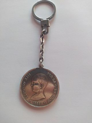 Llavero de plata   5ptas Alfonso XIII plata