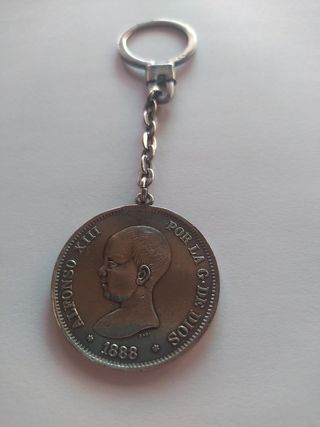 Llavero de plata   5ptas Alfonso XIII plata