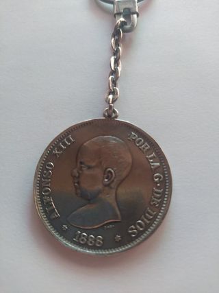 Llavero de plata   5ptas Alfonso XIII plata