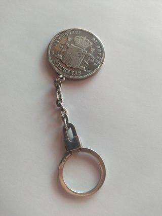 Llavero de plata   5ptas Alfonso XIII plata
