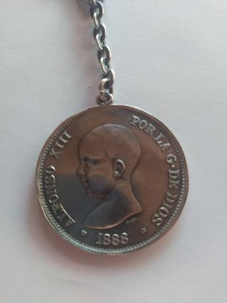 Llavero de plata   5ptas Alfonso XIII plata
