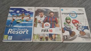 3 Juegos Wii: Mario Kart Wii, FIFA 10, Wii Sports