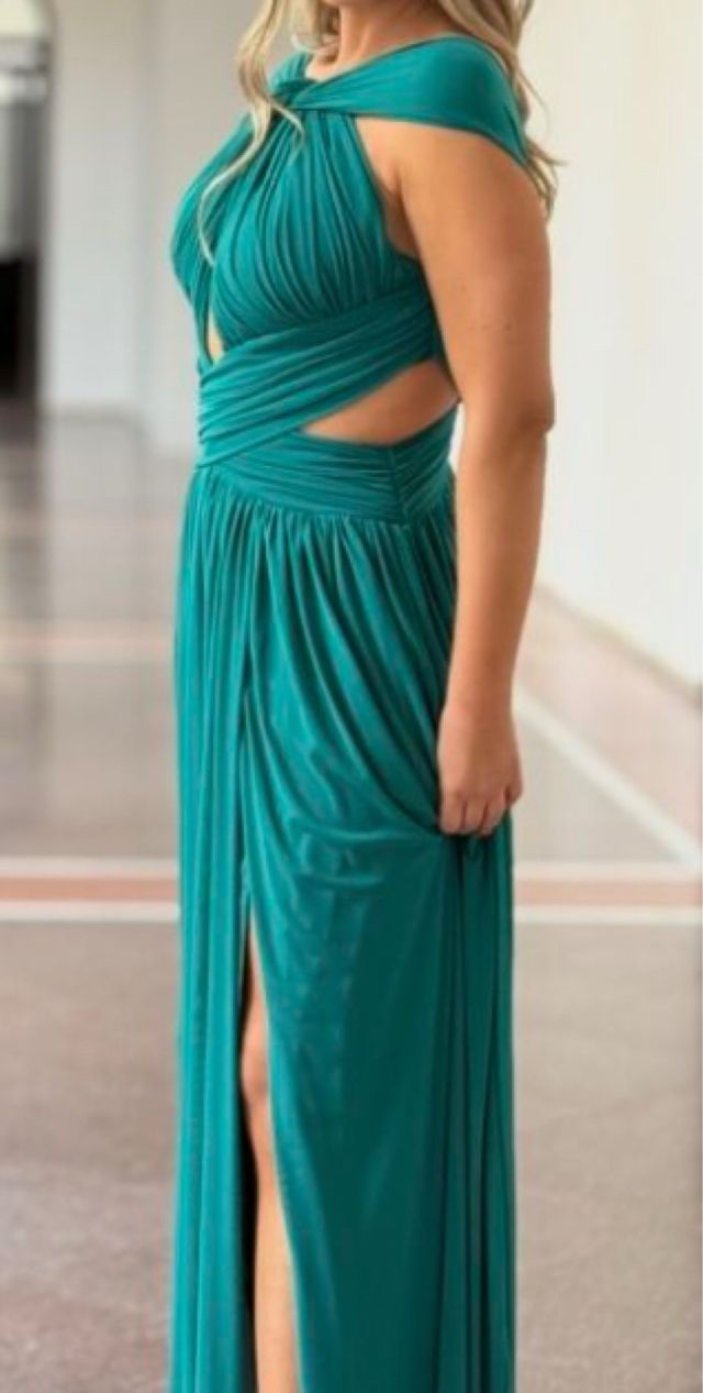 Vestido largo cruzado turquesa fuerte