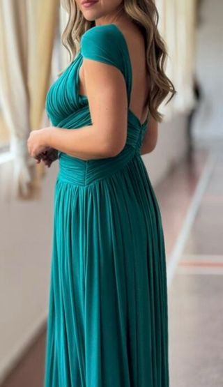 Vestido largo cruzado turquesa fuerte