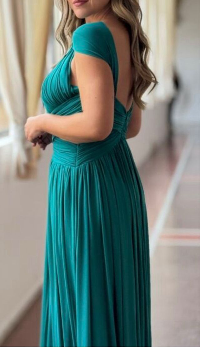 Vestido largo cruzado turquesa fuerte