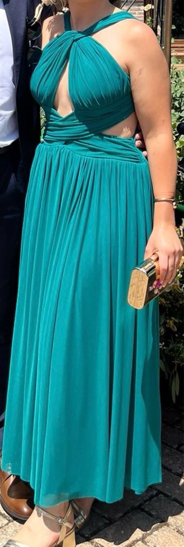 Vestido largo cruzado turquesa fuerte
