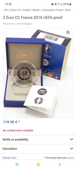 Moneda 2€ EURO 2016 UEFA Francia