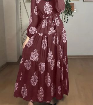 Vestido largo estampado marrón