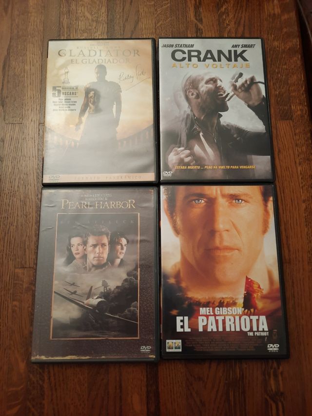 4 DVDs: Gladiator, Crank, Pearl Harbor, El Patriot