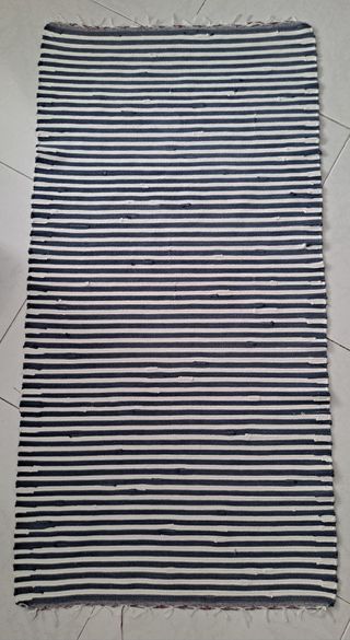 ALFOMBRA RAYADA DE ALGODON EN AZUL Y BLANCO